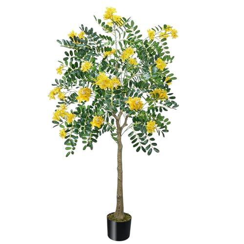 Faux Trees Indoor 59'/5FT Lemon Tree Artificial Yellow Sophora Fake Flower Tree Silk Plants for Home...