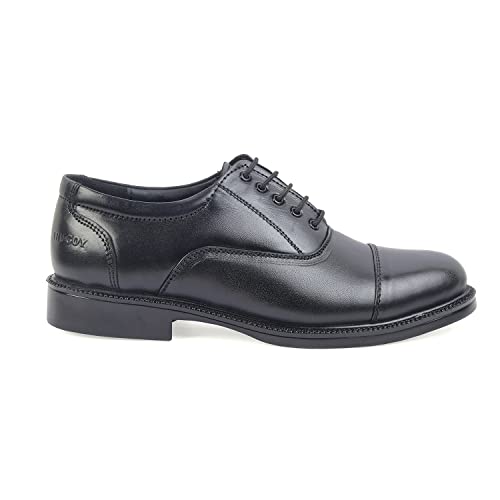Image of XHUGOY Medium Range Police Oxford Complete-Leather Shoe for Men in Black N TAN (RED) Colour