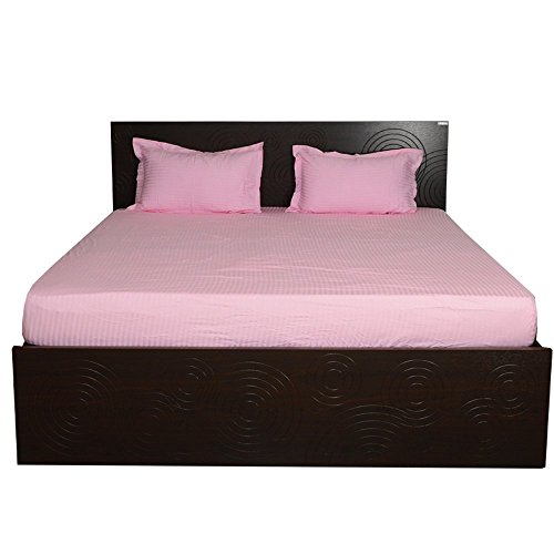 Laxlinen 600-Thread Count Super Soft Quality 100% Egyptian Cotton 1Pc Fitted Sheet 15 Inch Extra Deep Pocket With 2Pc Pillow Case Three Quarter/Small Bed, Pink Stripe #TOP9