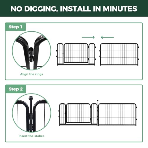 Image of FXW Garden Fence Outdoor for the Yard - 17in(H) x 29.3ft(L) Heavy Duty Metal Animal Barrier for Dog, No Dig Decorative Dog Fence, 12 Panels, Black