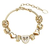 MGJ™ Women's Heart Charm Bracelet with Austrian Crystals – Hypoallergenic Jewellery Gift in Silver, Rose Gold & Gold (Gold)