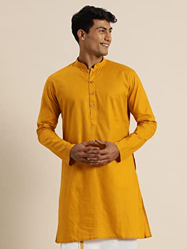 Image of VASTRAMAY Men Cotton Linen Solid Kurta | Cool & Breathable Ethnic Wear with Mandarin Collar for Eid, Holi & Festive Occasions