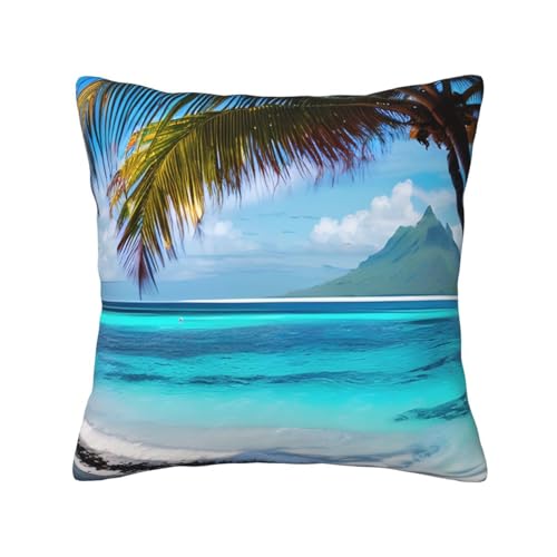 MyPiky - Fundas de almohada cuadradas con estampado de playa de Tahiti para sofá, recámara, oficina, sala de estar