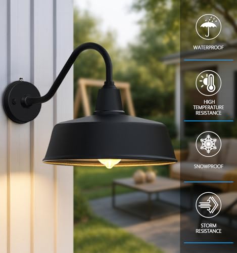 Image of JOESA Enhance The Aesthetics of Your Outdoor Space with a Stylish Black Gooseneck Barn Light - Durable and Weatherproof Design, Perfect for Illuminating Porch, Garage, and More.