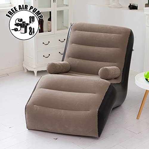 Ungh Inflatable Lazy Sofa With Household Air Pump, Foldable Lounge Chair With Armrests For Living Room, Bedroom, Office,Travel, Camping （Brown） #TOP1