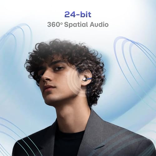 Image of truke TruClips Wireless Open Ear Buds with 55H Battery, 12mm Custom Drivers, Spatial Audio, Premium Leather Dual Form Design, Low Latency, Quad Mic ENC, Ambient Awareness, IPX5 - OnyxBlue