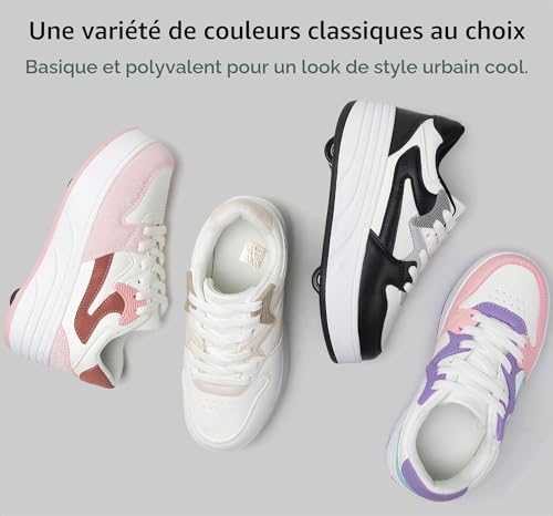 ANEFUN Patins à roulettes pour enfants, garçons et filles, baskets avec roues amovibles, chaussures de sport, kaki, 39 EU – vue 6