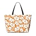 REVENEVER Beach Tote Bag for Women Foldable Waterproof and Sandproof Tote Bag with Zipper Orange Hibiscus Flower Print Beach Bag Large Travel Bag