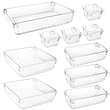 【10 Stücke Schubladen Organizer】Im Lieferumfang enthalten sind 10 Ablagefächer in 4 verschiedenen Größen (8.2 x 8.2 x 5cm, 4 Stk.; 16.4 x 8.2 x 5cm, 3 Stk.; 16.5 x 16.5 x 5cm, 2 Stk.; 24.6 x 16.5 x 5cm,1 Stk.). Diese übersichtlichen Ablagefächer können je nach Schubladengröße frei kombiniert und Ihr Raum einfach sortiert werden.