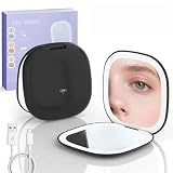 CHARMDOMI Espejo para Maquillaje Portátil,Espejo de Bolsillo-Espejo con luz LED,Aumento 1x/10x,Espejo de Mano Recargable...