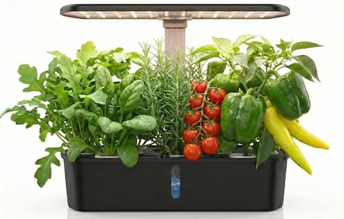 F.B Sistema de Cultivo Hidropónico Kit de Cultivo Interior con Iluminación LED Automática, Huerto Interior con Temporizador Automático, Altura Ajustable (12 Vainas)