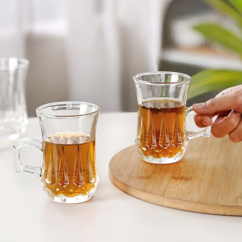 Image of Nestasia Set of 6 Transparent Glass Tea Cups (150ml Each) - Geometric Embossed Durable & 100% Food-Safe Coffee Mugs | Perfect for Coffee, Tea, Hot & Cold Beverages