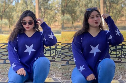 Image of RITERA Womens Plus Size Sweaters Star Long Sleeve Casual Patriotic Pullover Warm Jumper Knit Tops XL-5XL