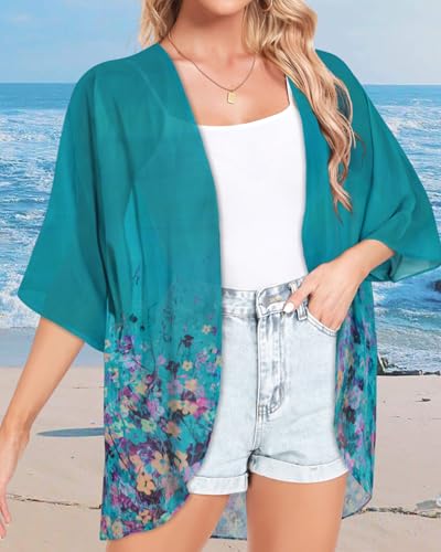 Image of Women Kimono Cardigans Casual Summer Tops Cover up Open Front Floral Print Resort Wear 2026