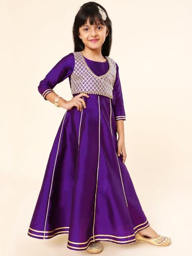 Image of A.T.U.N. (ALL THINGS UBER NICE) Girls Woven Design Gota Jacket Maxi Anarkali Gown