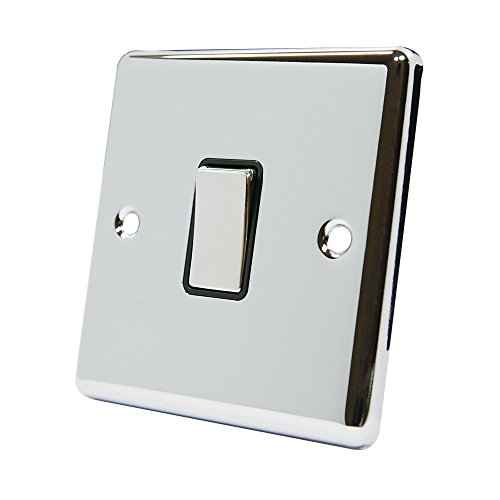 AET CPC1GSWIBC 1 Gang 2 Way 10 A Classical Chrome Polished Black Insert Metal Rocker Light Switch