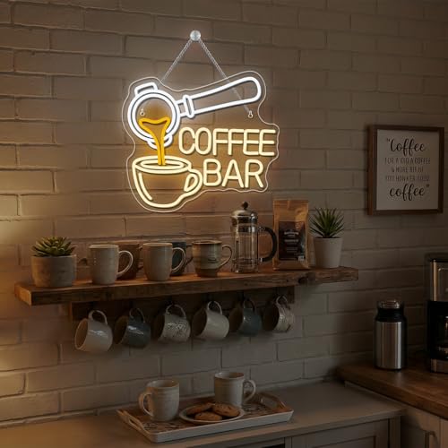 Image of Ineonlife Coffee Bar Neon Sign, Dimmable LED Neon Light Up Sign for Coffee Station Cafe Wall Decor Home Bar Kitchen Party Decoration Gifts (14 inch x 11.8 inch)