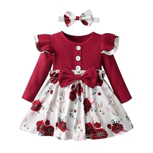 Joureker Infant Baby Girl Dress Ruffle Long Sleeve Floral Printed Baby Girls Sundress Outfits