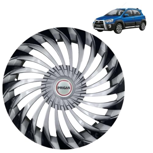 Image of PRIGAN Wheel Cover for Toyota Platinum ETIOS 15 Inch Silver Black Wheel Cap (Available in 15 Inch) (Set of 4 Pcs) (Press Fitting) Model- Swing DC-15