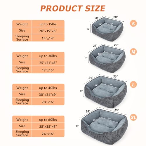 MIXJOY Dog Bed for Large Medium Small Dogs, Rectangle Washable Sleeping Puppy Bed, Soft Calming Cat Beds for Indoor Cats, Orthopedic Pet Sofa Bed, Anti-Slip Bottom with Multiple Size (20'', Grey)