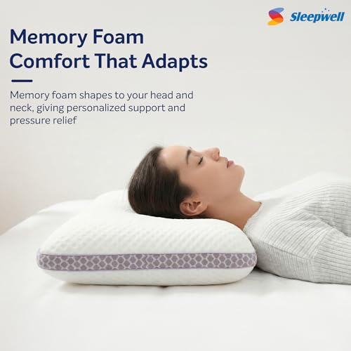 Image of Sleepwell Pro Impression Memory Foam Pillow | Neck Support & Pressure Relief | Machine Wash | Medium Soft Microfiber | Lightweight | 24 x 16 Inches | Pack of 1