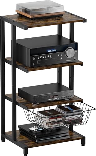Image of Ardier Media Stand with Detachable Baskets, 4-Tier AV Media Stand Corner Shelf for DVD Players/Cable Boxes/Games Consoles, Audio Storage Rack for Living Room, Gaming Room, Music Studio, Black