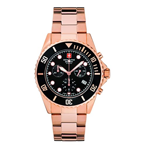Swiss Alpine Military 7053.9 - Orologio Da Uomo, Cronografo Analogico Al Quarzo, In Acciaio Inox, Rosa/Nero/Nero - 9167Sam