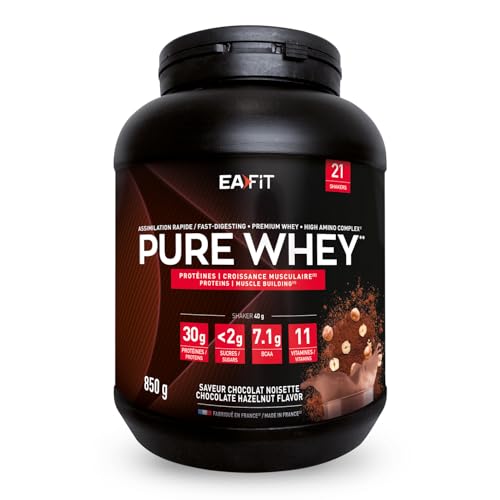WHEY PROTEIN - Chocolat/Noisette - EAFIT - Marque Française N°1 en Nutrition Sportive - 30g de Proteine Whey - BCAA - Shaker Proteine - Pre Workout, Musculation -...