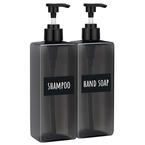 Image of Segbeauty 16.9oz Shampoo Container, 3pcs Pump Press Dispenser with Labels, 500ml Empty Plastic Refillable Lotion Body Soap Liquid Kitchen Soap Dispensers, Gray Bathroom Shower Containers for Women