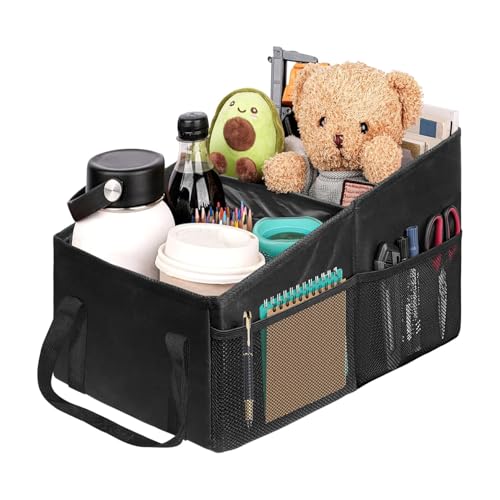 Car Organizer, Car Backseat Organizer for kids, Car Organizer with Divide, Handles and Multiple Mesh Pockets, Passenger Seat Organizer, Travel Accessories Collapsible Small Car Seat Storage Caddy