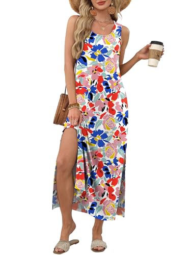 Image of WIHOLL Maxi Dress Summer Dresses 2026 Beach Vacation Clothes Sleeveless Sundresses with Pockets Boho S-3XL