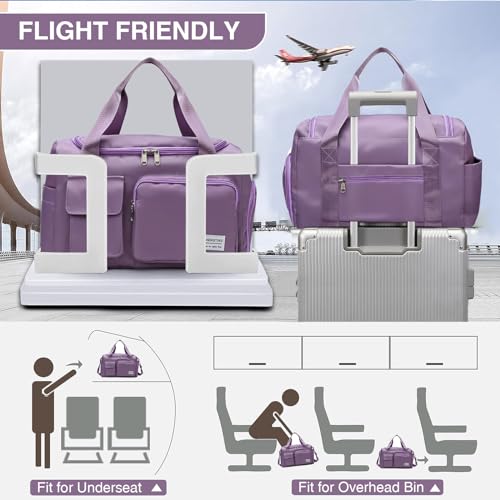 Image of Small Gym Bag for Women, Travel Duffle Bag Carry On Weekender Bag with Shoe Compartment
