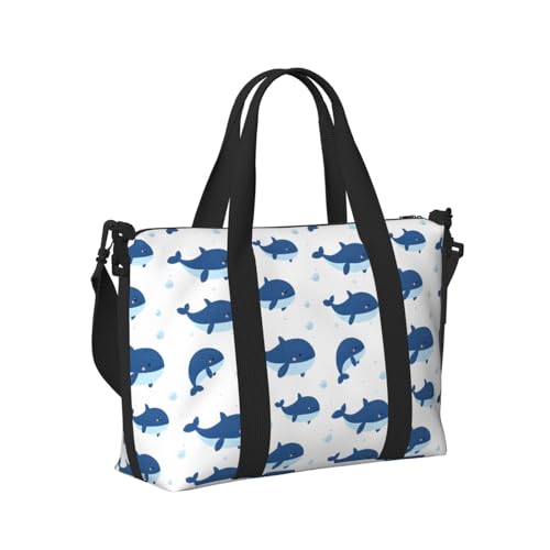 Cute Whale Blue Print Travel Duffle Bags for Women, Personal Item Overnight Weekender Sport Carry On Gym Bag for Men Women
