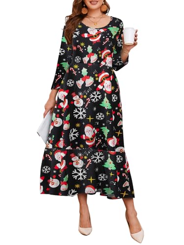 LARACE 3/4 Sleeve Dresses for Women Plus Size Casual Long Maxi Fall Winter Dress with Pockets