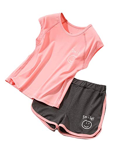 Image of Girls Short Sets with Athletic Shorts and Workout Tops Quick Dry Athletic Clothing Sets 6-13 Years