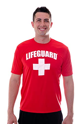 LIFEGUARD Officially Licensed Mens Performance Active Moisture Wicking Cooling Tee Shirt (M) Red