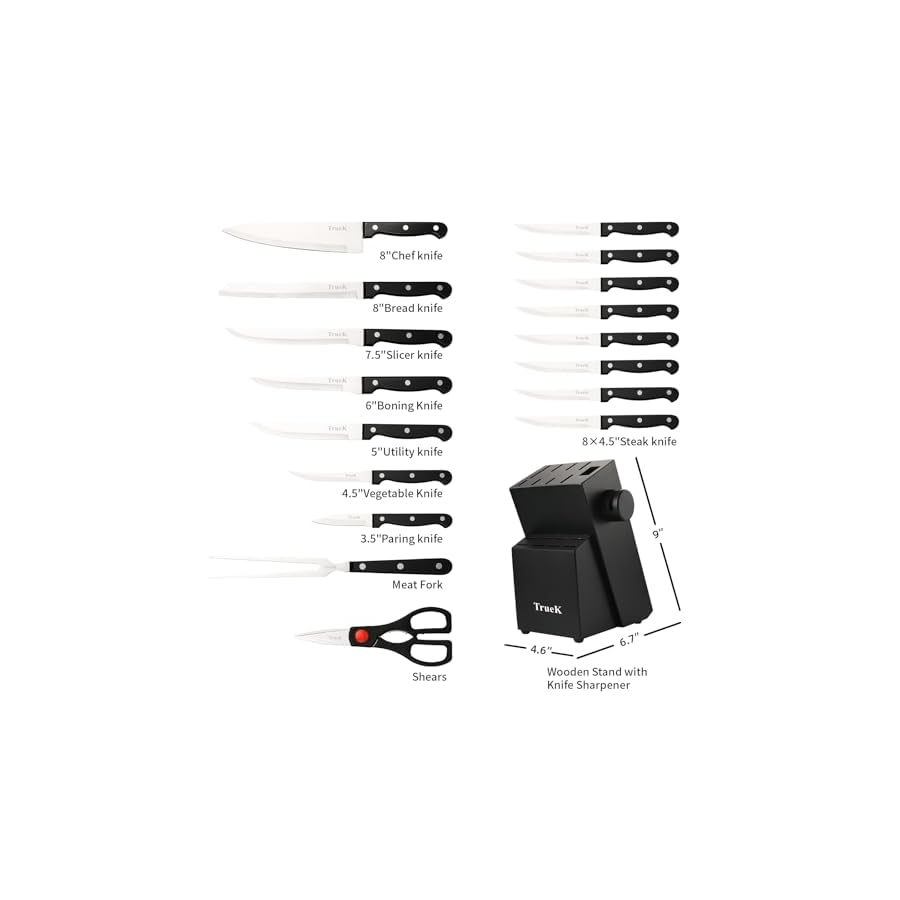 TRUEK-KITCHEN-KNIFE-SET-19-PIECE-KNIFE-SET-WITH-BLOCK-SHARPENER-PROFESSIONAL-KITHCHEN-KNIFE-SET TRUEK KITCHEN KNIFE SET 19- PIECE KNIFE SET WITH BLOCK & SHARPENER - PROFESSIONAL KITHCHEN KNIFE SET