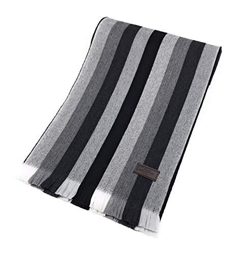 Mens Wool Scarf  Black and Grey Multi Stripe, 100% Australian Merino Wool, 72 inches x 10 inches, by Hickey Freeman