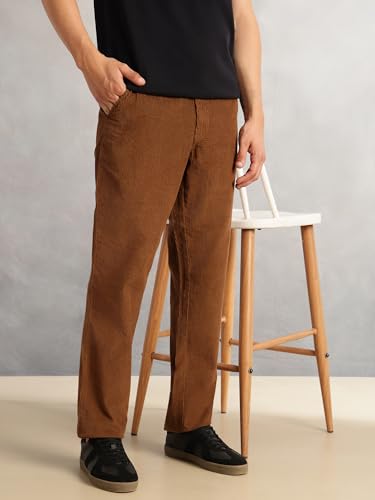 Image of Thomas Scott Men's Regular Fit Mid-Rise Corduroy Trouser | Textured Fabric | 4-Pocket Casual Pants for Men