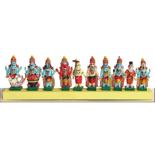 Hastha Kalalu set de 10 estatuas de madera 3 pulgadas miniatura 6