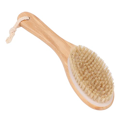 Brosse pour le Corps à Sec, Brosse pour le Corps à Sec avec Poils Naturels et Manche en Bois Profilé Brosse Exfoliante Épurateur Corporel Exfoliant pour le Drainage Lymphatique, Exfolier la Peau