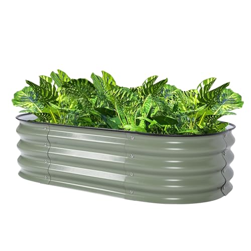 Raised Bed Metal Plant Bed Oval Garden Plant Box Terraces Vegetable Bed Plant Pot Flower Box for Balcony Terrace and Garden 105 X 60 X 28 Cm (Light Green)