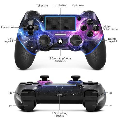 Wireless Controller für PS4, Game Controller kompatibel mit PS4/Pro/Slim/PC Gamepad mit Turbo/Zurück Taste/Dual Vibration/6-Achsen Gyro Sensor/Touchpanel – Bild 3