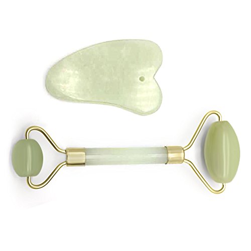 Zacari Himalayan Anti Aging Jade Roller Therapy 100% Natural Jade Facial Roller w/ Double Neck Healing Massager