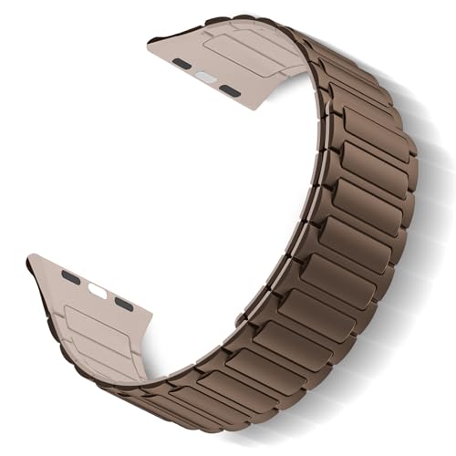 ToVioc Silikon Armband für Apple Watch Armband 38mm 40mm 41mm, 42mm(Series 11 10), Silikon Magnetisch Einstellbar Armbänder für iWatch Series 11 10 9 8 7 6 5 4 3 2 1 SE - Braun Aprikose
