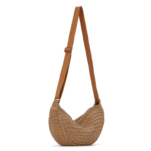Image of Straw Crossbody Bag for Women, Summer Beach Woven Purses Hobo Dumpling Bag Casual Shoulder Bag Crochet Purse