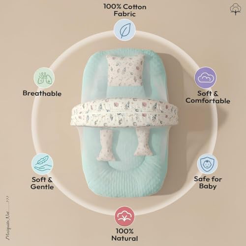Image of StarAndDaisy Baby Carry Nest with Mosquito Net | Portable Baby Lounger for Infants (0-12 Months) | Foldable & Lightweight Travel Bed Soft & Breathable Fabric (Space Print)