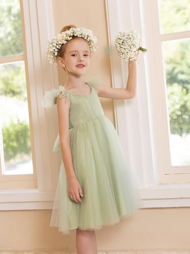 Tulle Flower Girl Dresses Ruffle Sleeve Wedding Pageant Party Dress Pretty Short First Communion Gown3