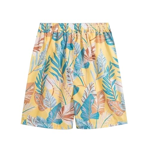 Sinzelimin Men's Beach Casual Shorts Hawaiian Print Swim Trunks Lace up Elastic Waist Loose Comfy Knee Length Crop 5'' Pants3