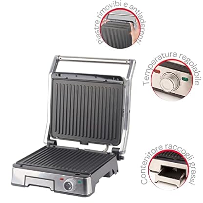 ARDES - Professionelles elektrisches Grillgerät 1800W Elektrischer Kontaktgrill für Brötchen mit 5 Temperaturstufen Grillgerät mit abnehmbaren Grillplatten Groß Farbe Stahl Modell AR1S40 – Bild 7